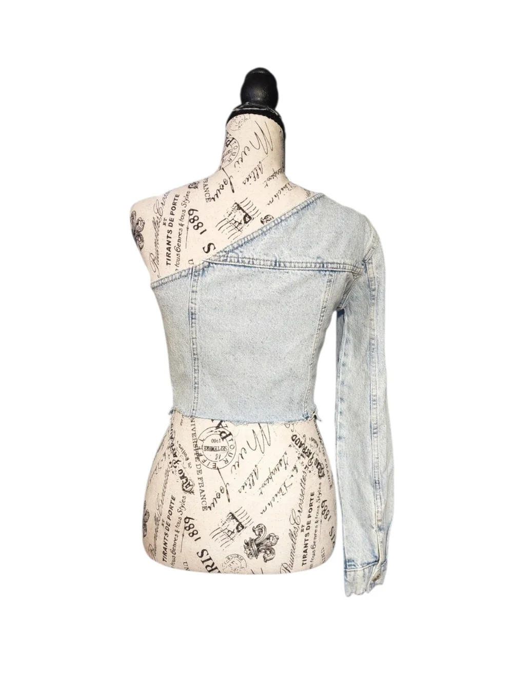 Zara One-Shoulder Denim Asymmetrical Crop Top, Small - Picture 2 of 4